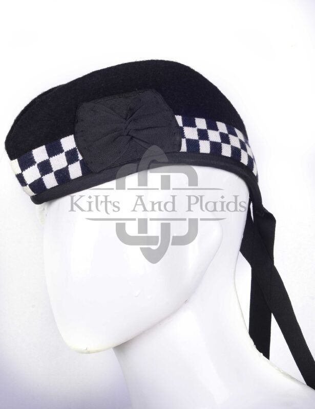 Black Wool Black White Diced Glengarry Hat