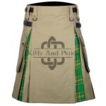 Khaki Cotton Irish Tartan Hybrid Kilt