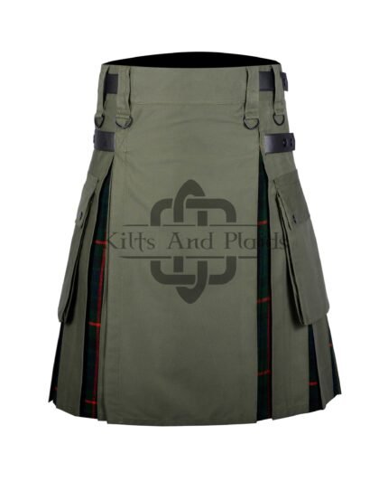 Olive Green Cotton - Gunn Tartan Hybrid Kilt