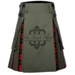 Olive Green Cotton - Wallace Tartan Hybrid Kilt