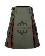 Olive Green Cotton - Wallace Tartan Hybrid Kilt