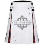 White Cotton Stewart Black Tartan Hybrid Kilt