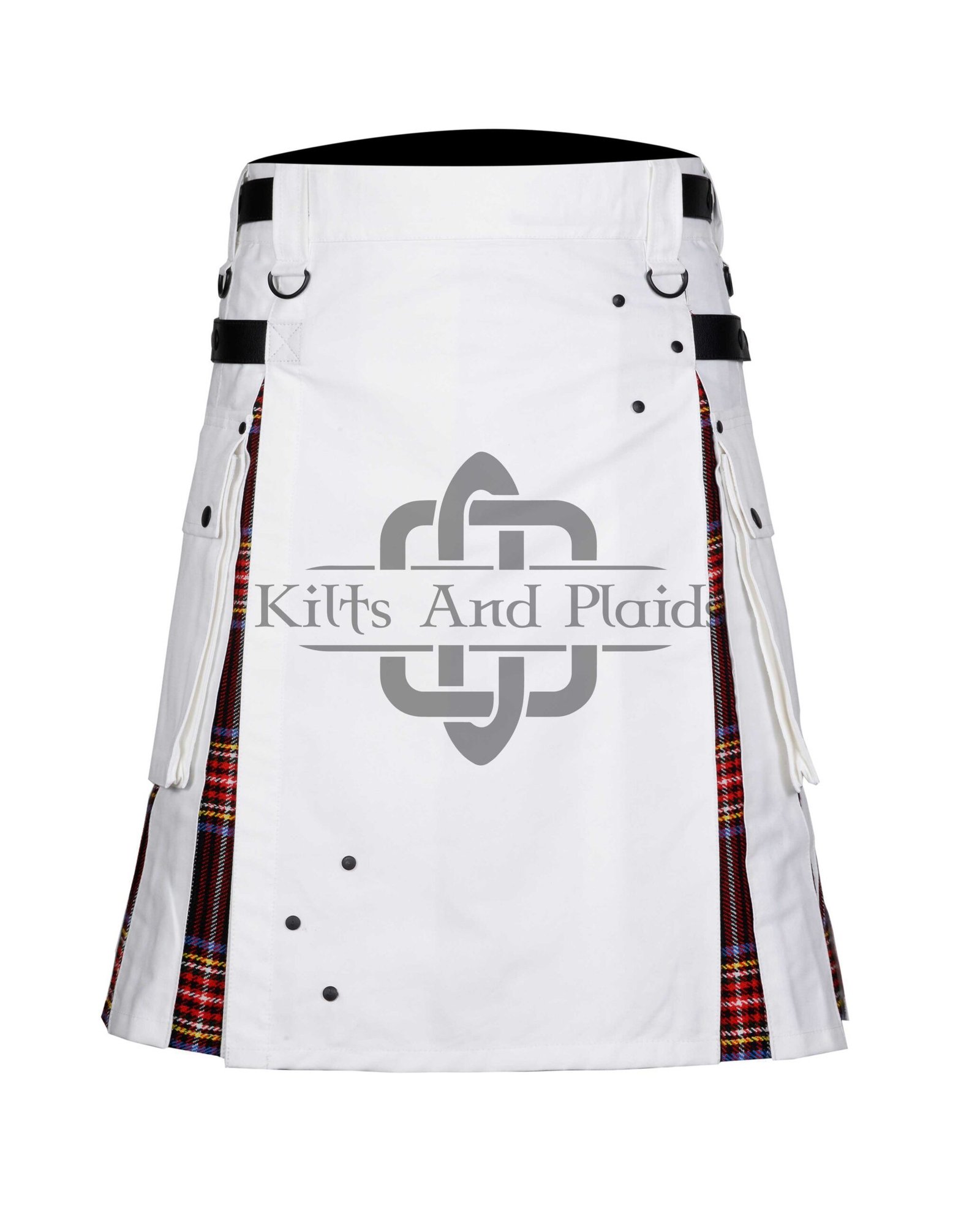 White Cotton Stewart Black Tartan Hybrid Kilt