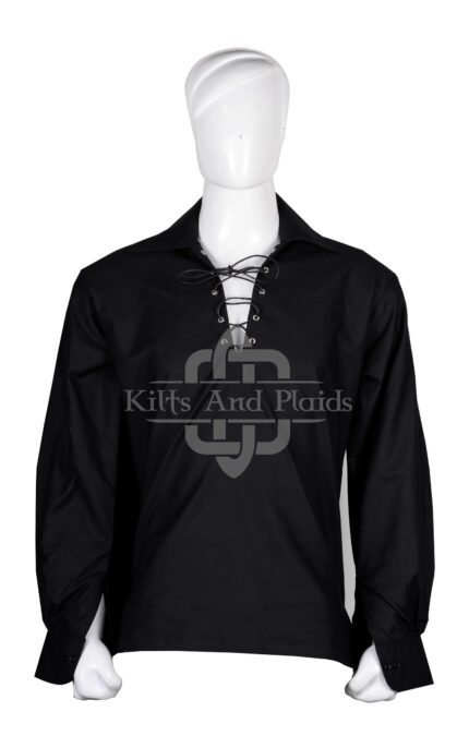 Traditional Scottish Ghillie Jacobite Black Kilt Shirt