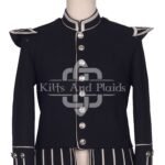 Scottish Black Melton Wool Silver Braided Military Piper Doublet