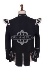 Scottish Black Melton Wool Silver Braided Military Piper Doublet