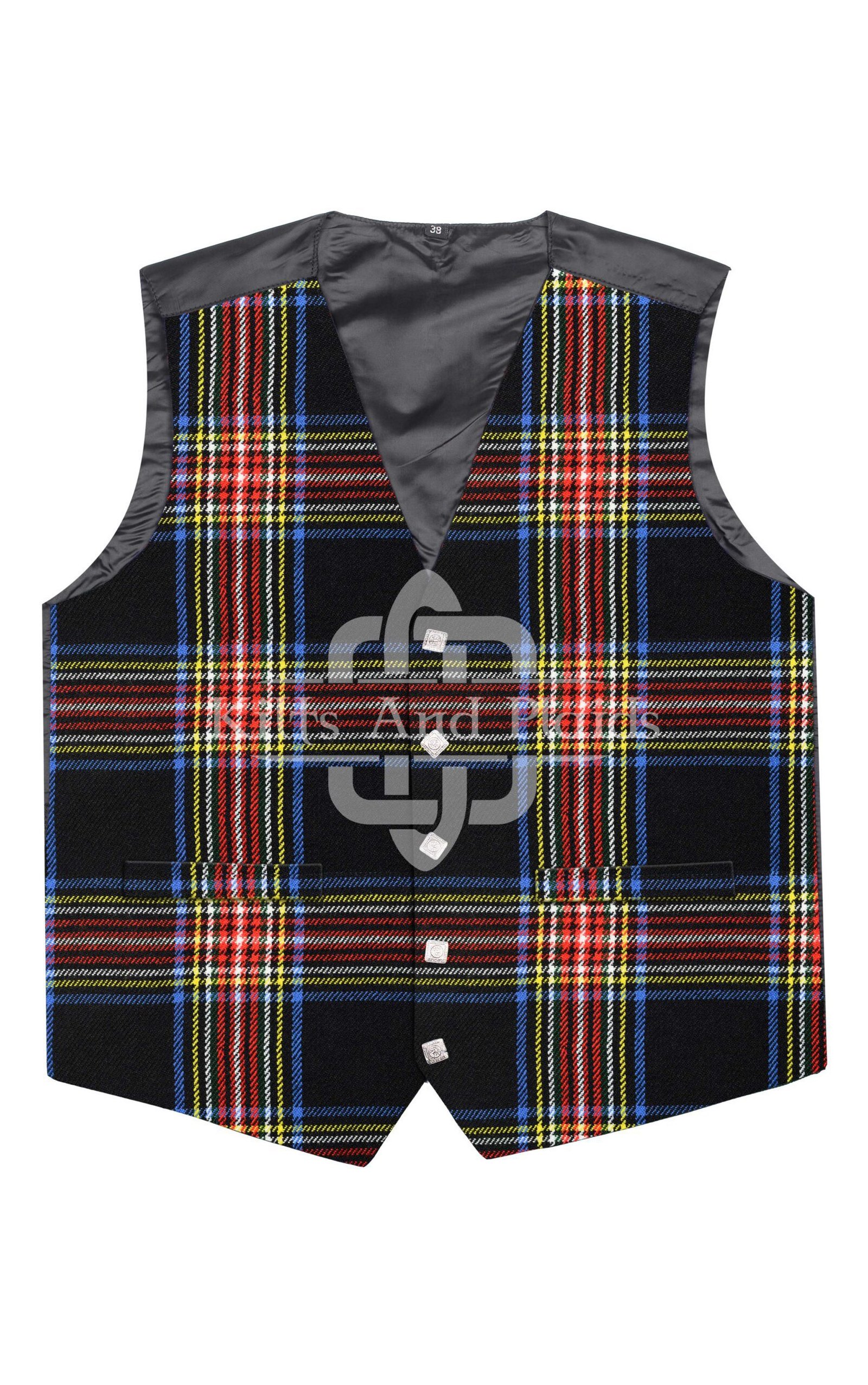 Black Stewart Tartan Argyll Vest Black Stewart Tartan Argyll Vest