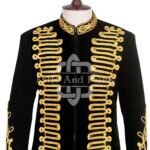 Scottish Black Velvet Gold Braided Military Hussar Jacket