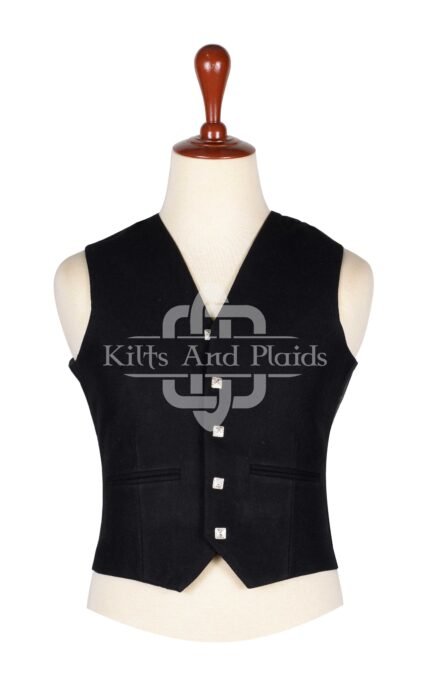 Black Wool 5 Buttons Argyll Vest