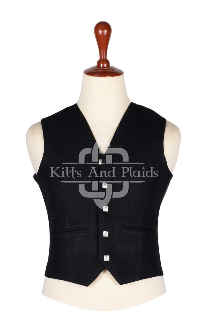 Black Wool 5 Buttons Argyll Vest