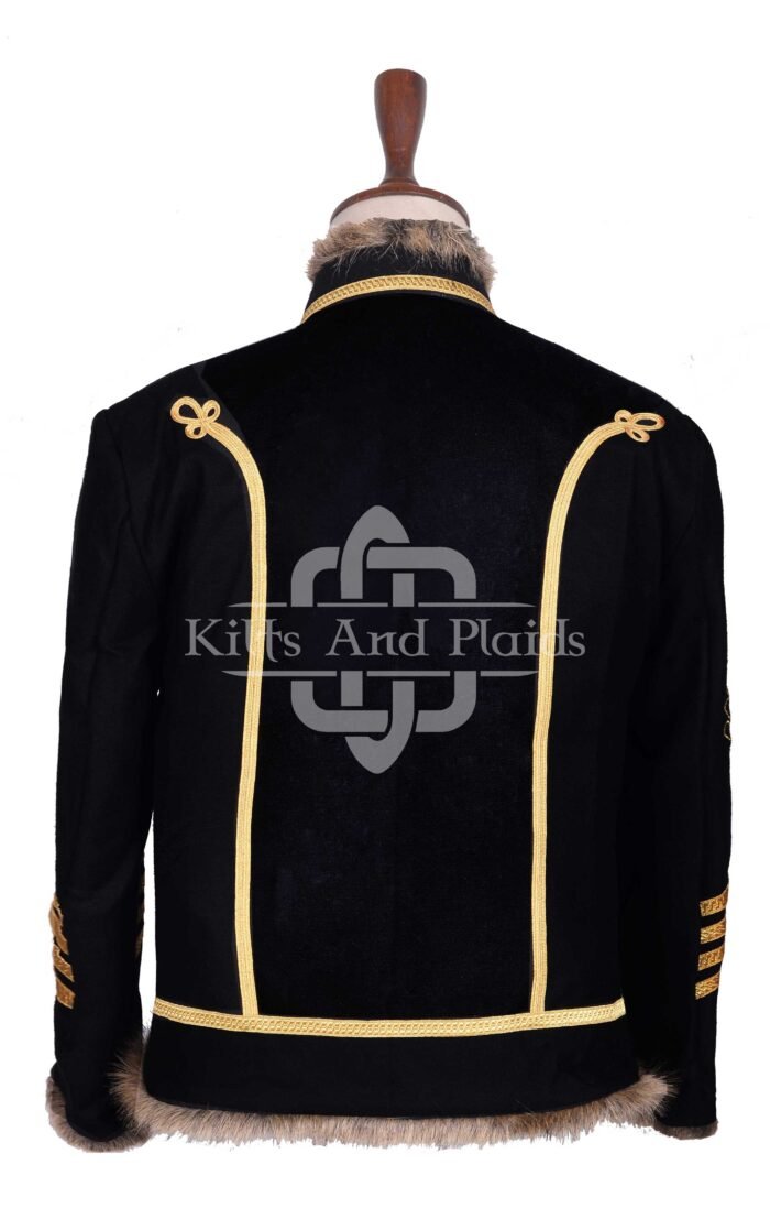 Scottish Black Wool Gold Braided Military Hussar Jacket