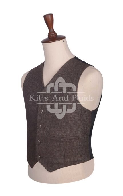 Brown Herringbone 5-Button Waistcoat