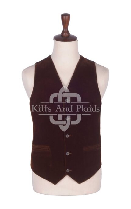 Brown Velvet 5 Buttons Argyll Waistcoat