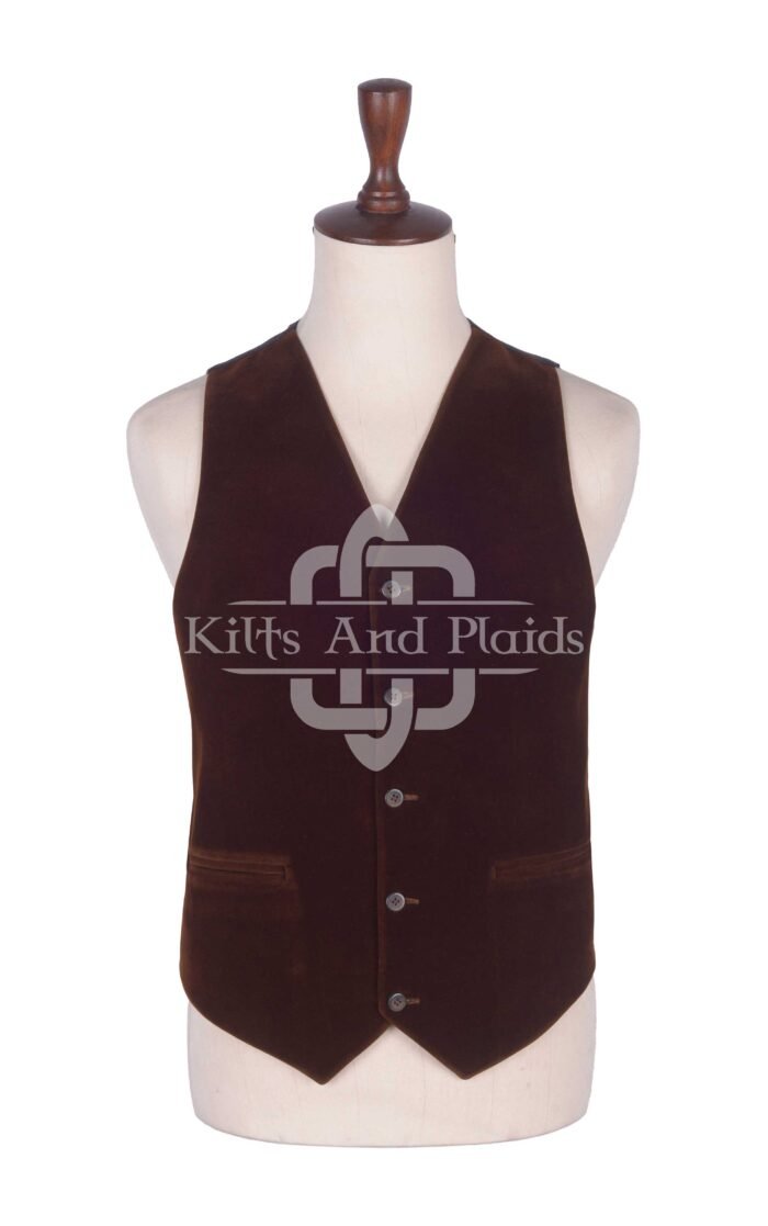 Brown Velvet 5 Buttons Argyll Waistcoat