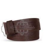 Celtic Knots and Circle Embossed Brown Kilt Belt