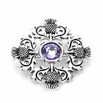 Scottish Four Thistle Amethyst Brooch