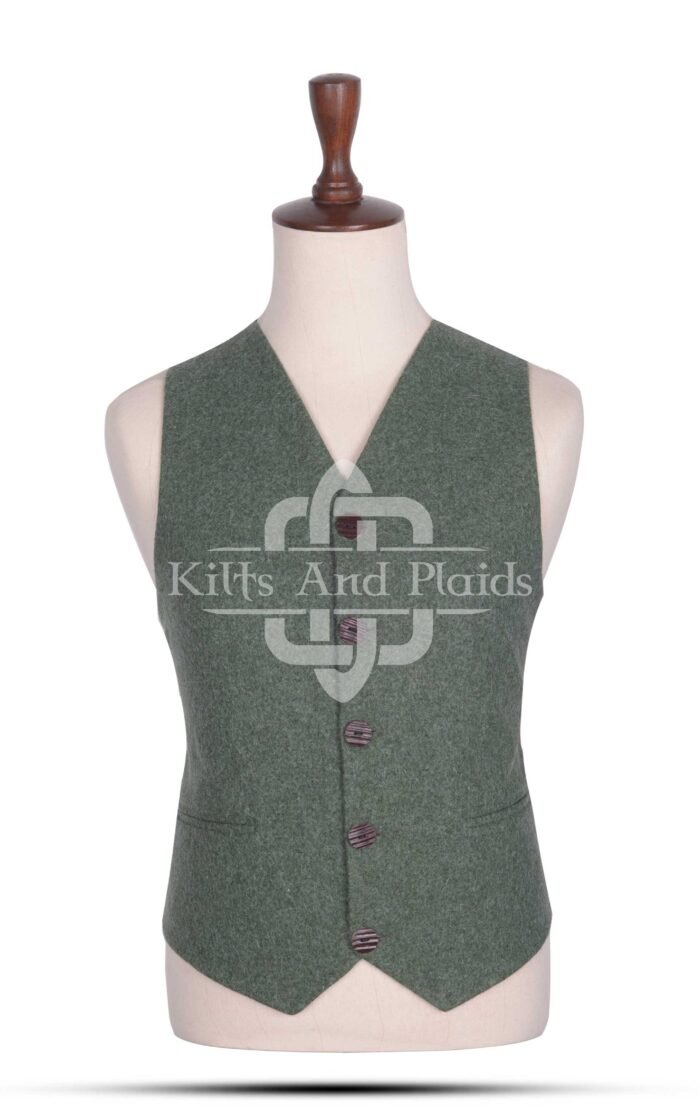 Lovat Green Wool 5 Buttons Argyll Vest