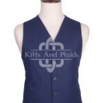Navy Blue Wool 5 Buttons Argyll Vest