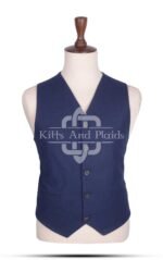Navy Blue Wool 5 Buttons Argyll Vest