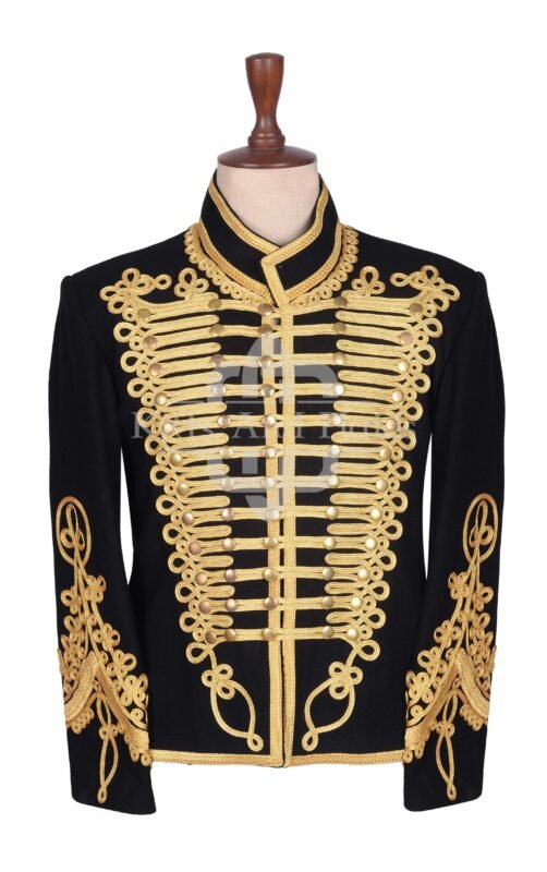 Black Wool Gold Braided Royal Military Officer Jacket