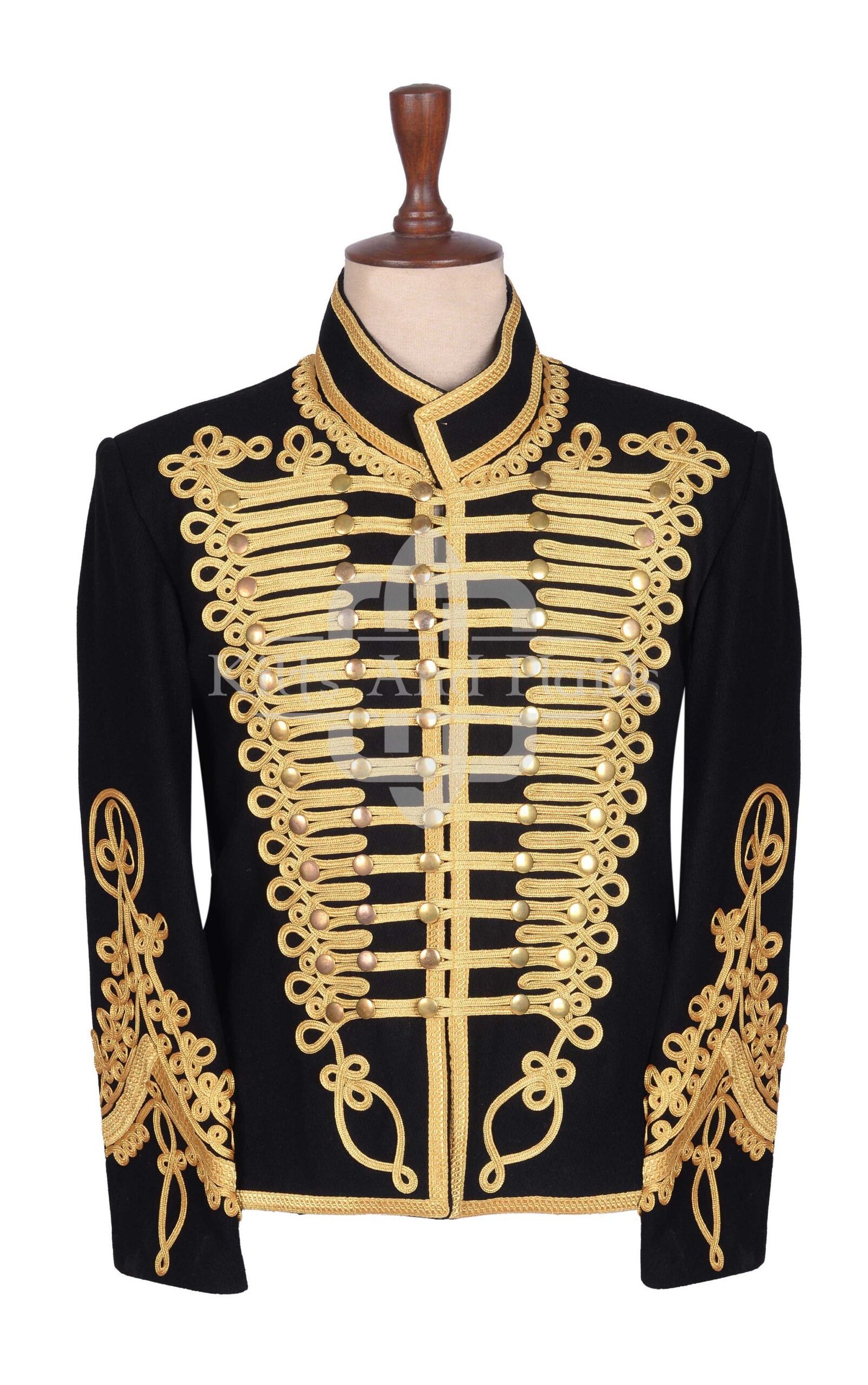 Black Wool Gold Braided Royal Military Officer Jacket