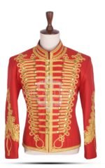 Red Melton Wool Gold Braided Military Renaissance Jacket