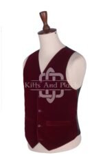 Red Vine Velvet 5 Buttons Argyll Waistcoat