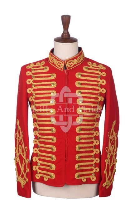 Red Wool Gold Braided Royal Military Officer Jacket