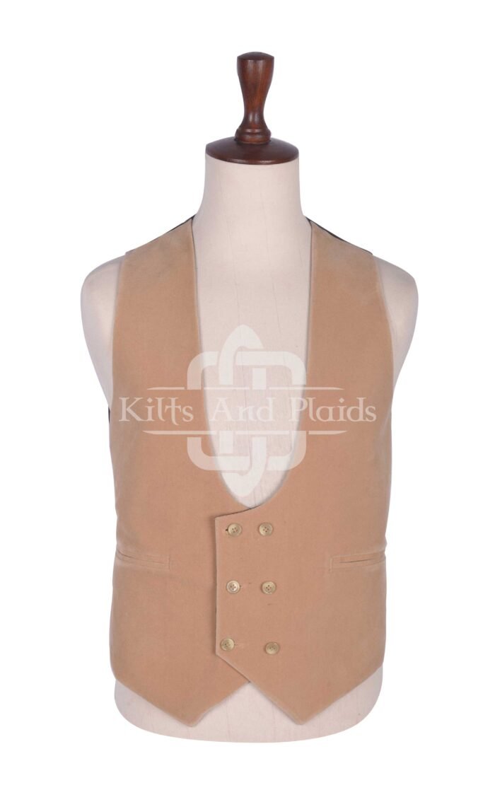 Tan Velvet Double Breasted Kilt Waistcoat