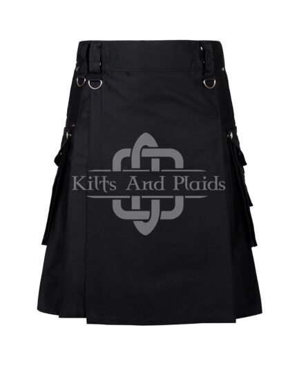 Black Cotton Gothic Kilt with Chains