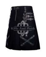 Black Cotton Gothic Kilt Leather Strap with Chain
