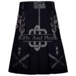 Black Cotton Gothic Kilt Leather Strap with Chain