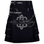 Black Gothic Kilt Leather Strap with Chain