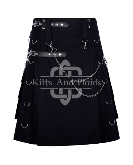 Black Gothic Kilt Leather Strap with Chain