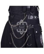 Black Print Gothic Kilt with Chain