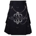 Black Print Gothic Kilt with Chain