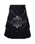 Black Print Gothic Kilt with Chain