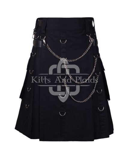 Black Print Gothic Kilt with Chain