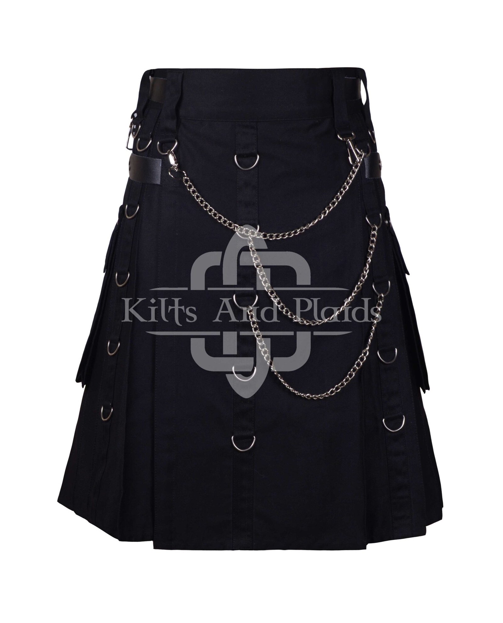 Black Print Gothic Kilt with Chain