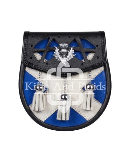 Scottish Semi Dress Leather Saltire Flag Sporran