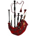 Scottish Bagpipe Silver Plain Mounts Black Finish Highland