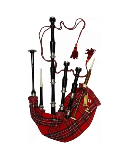 Scottish Bagpipe Silver Plain Mounts Black Finish Highland