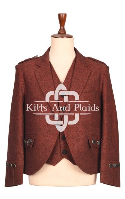 Men’s Maroon Tweed Jacket and Waistcoat