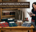A friendly woman holds a tartan pattern guide and points towards a table covered in a varied selection of named tartan fabric bolts, with an overlying text banner that reads: "TARTAN PATTERNS EXPLAINED: How to Choose the Right Plaid for Your Style."