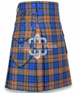 Men’s tartan utility kilt with cargo pockets and adjustable straps Side view