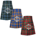 Men’s tartan utility kilt with cargo pockets and adjustable straps front view