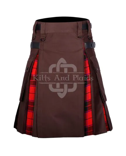 Brown Cotton Scottish Rose Tartan Hybrid Kilt