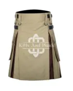 Khaki Cotton Brown Tartan Hybrid Kilt