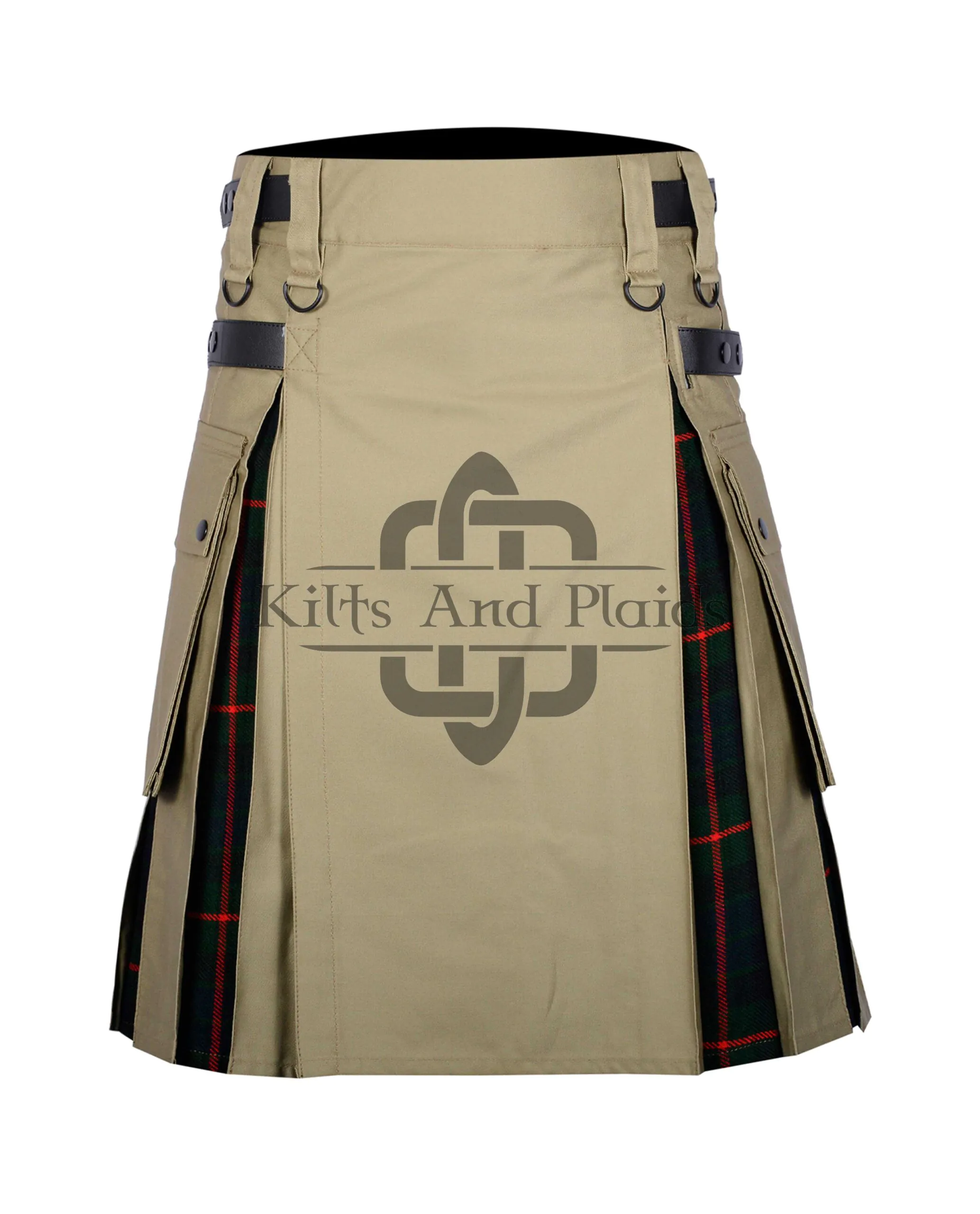 Khaki Cotton - Gunn Tartan Hybrid Kilt (1) Khaki Cotton Gunn Tartan Hybrid Kilt
