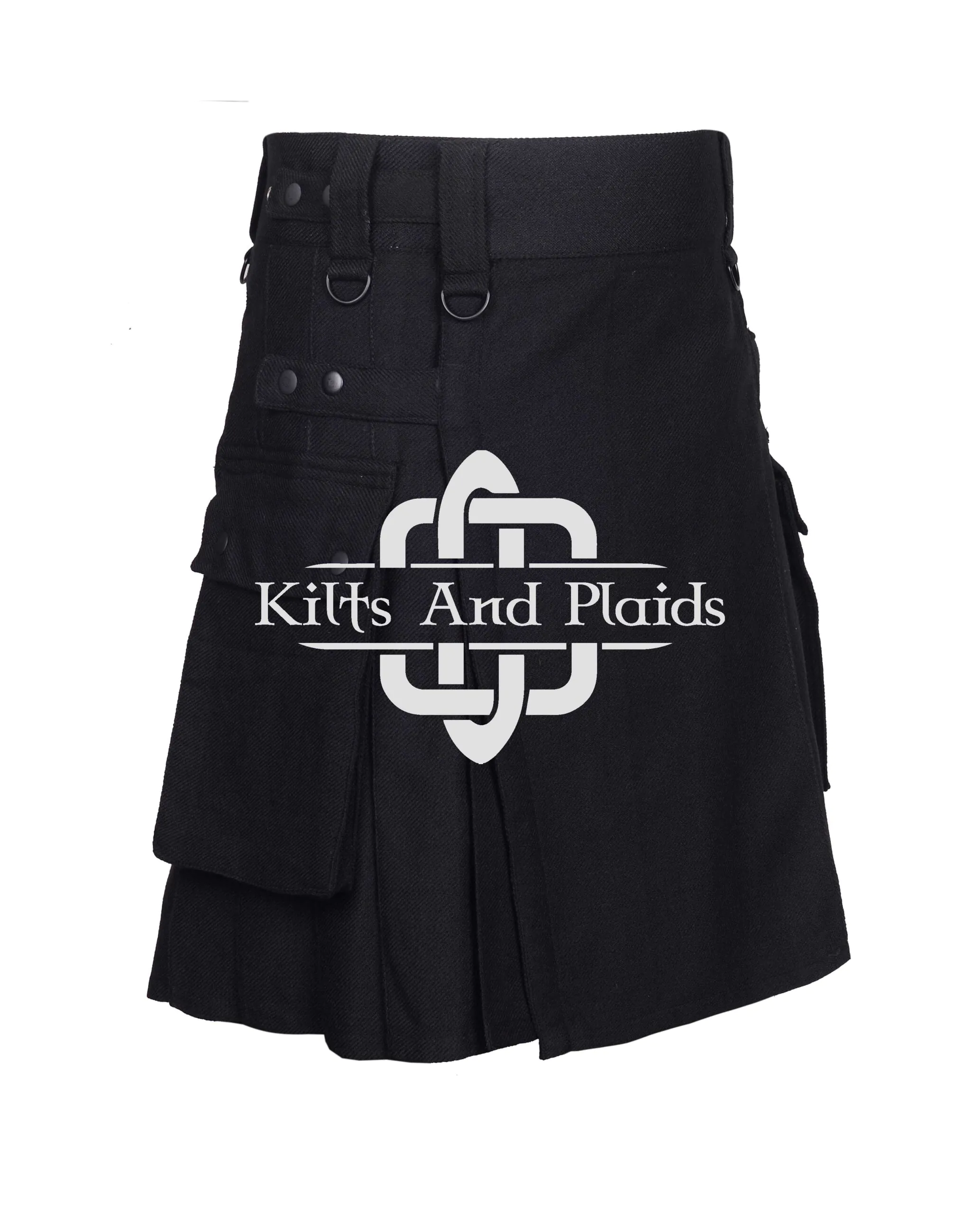 Solid Black Cotton Utility kilt